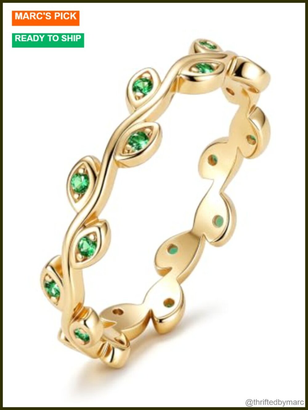 925 Sterling Silver Emerald Leaf Ring Women Stackable